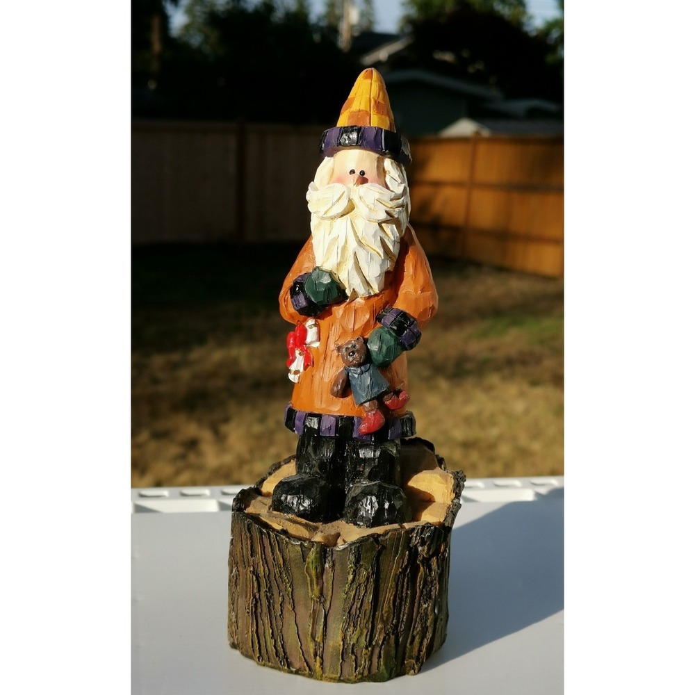 Santa figure hand painted wooden carving corn patterned hat 8 " In Tall